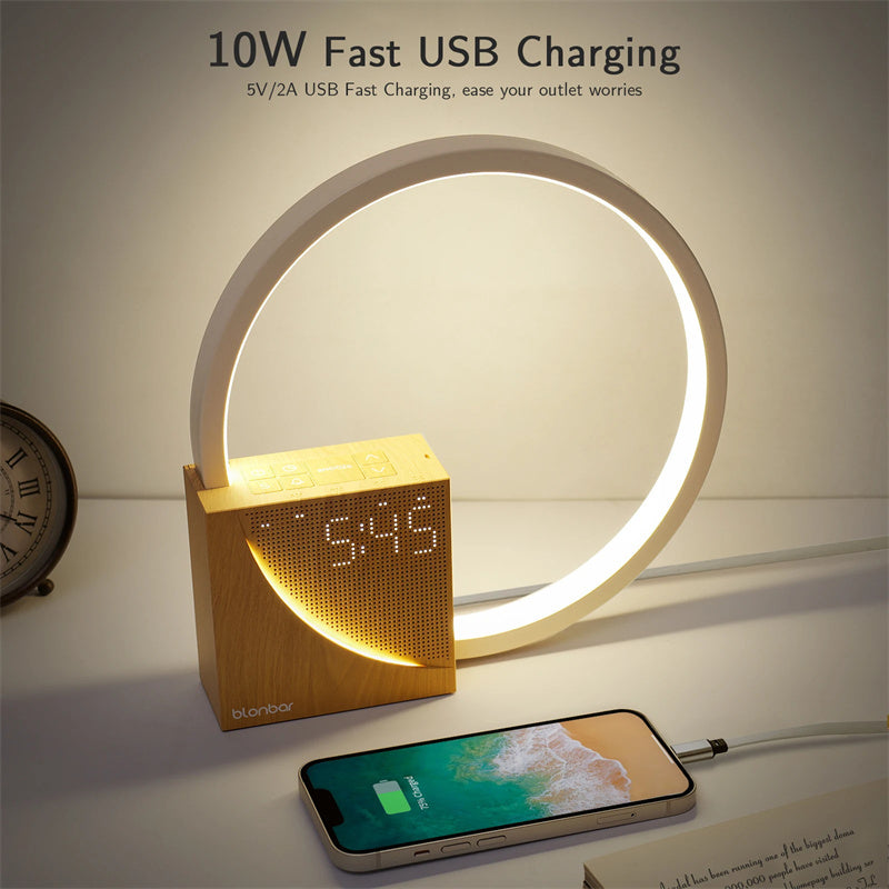 Alarm Clock —Glowing Circle -Touch Table Lamp w/ Sounds